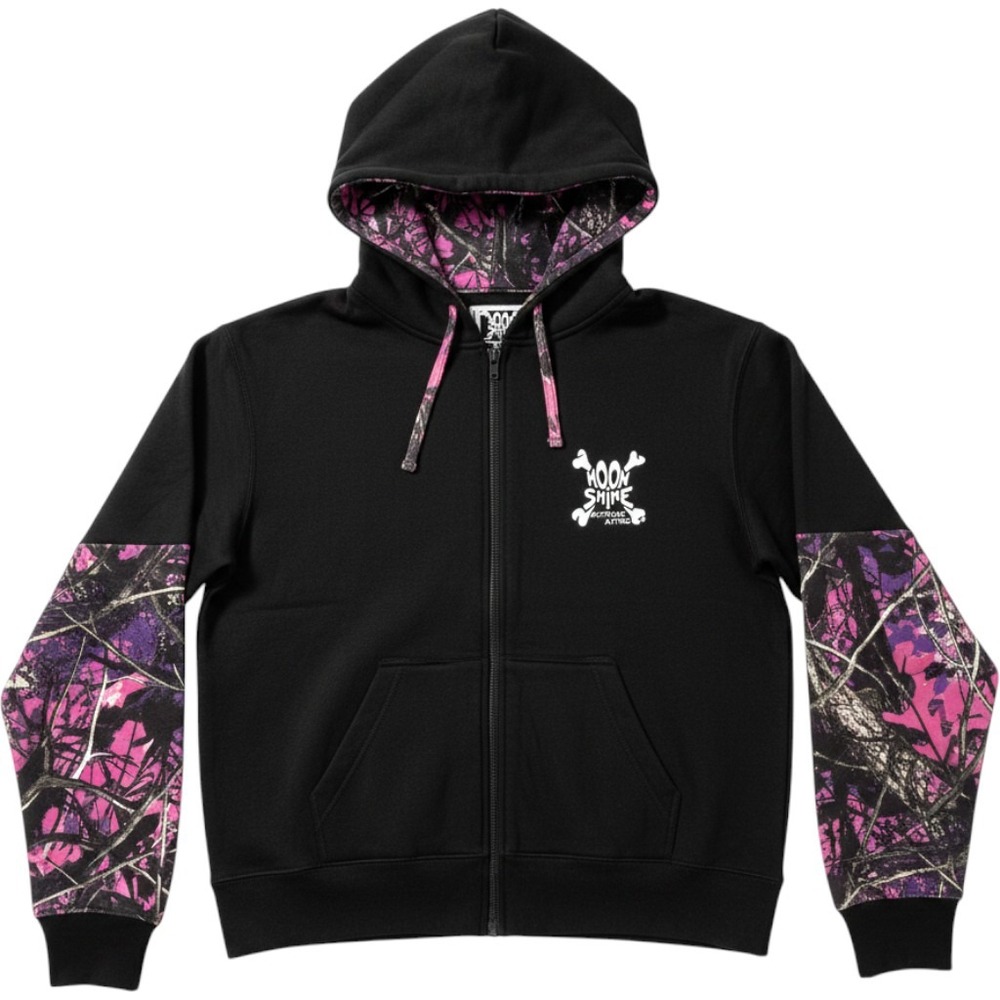 Moon Shine Attitude‎ Attire Muddy Girl Camo Zip Up Hoodie Black Pink Purple L